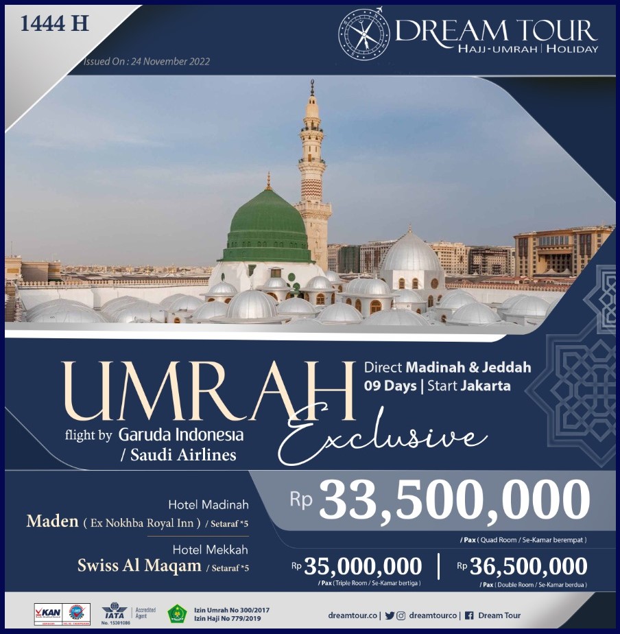 paket umroh, paket umroh 2019, umroh plus taif, umroh promo, umroh vip, dream tour, travel umroh, travel umroh terbaik, umroh exclusive, brosur umroh