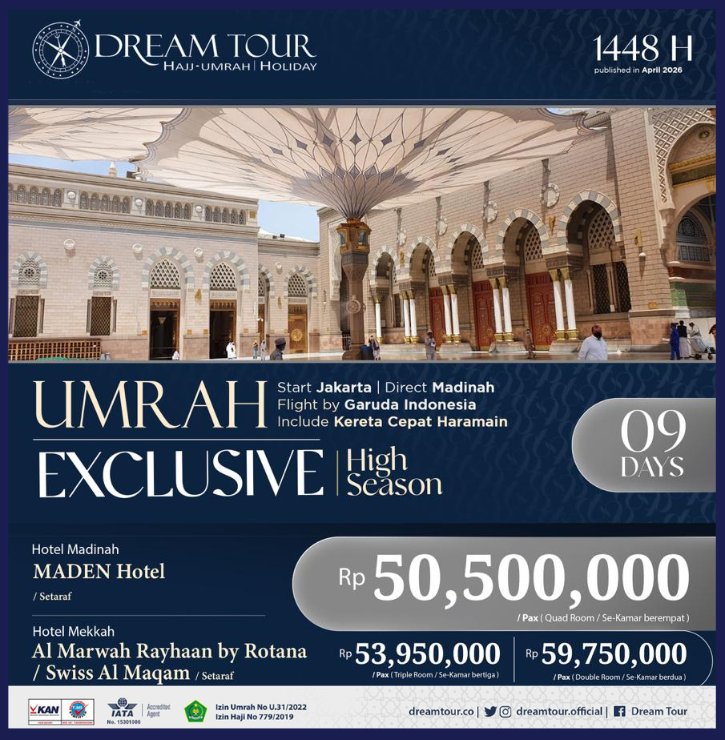 paket umroh, paket umroh 2019, umroh plus taif, umroh promo, umroh vip, dream tour, travel umroh, travel umroh terbaik, umroh exclusive, brosur umroh