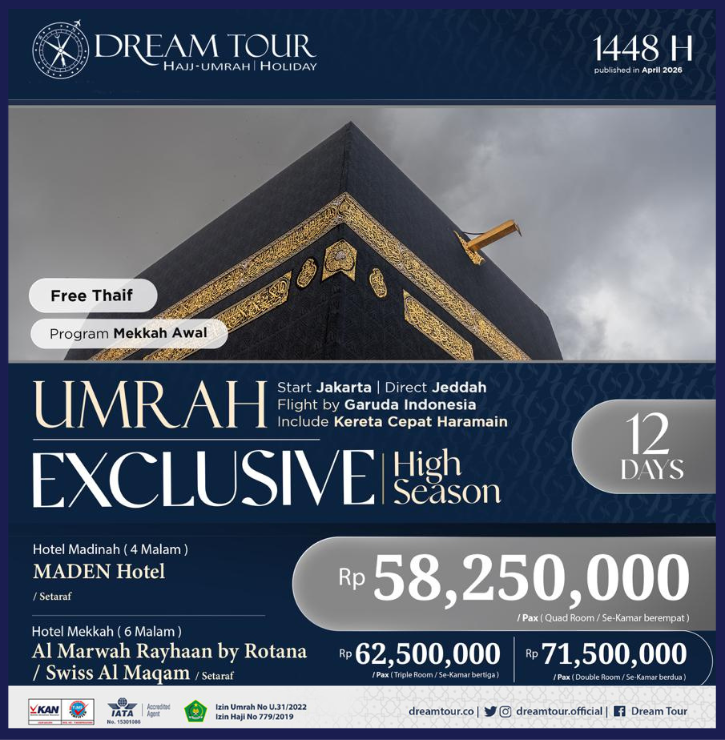paket umroh, paket umroh 2019, umroh plus taif, umroh promo, umroh vip, dream tour, travel umroh, travel umroh terbaik, umroh exclusive, brosur umroh