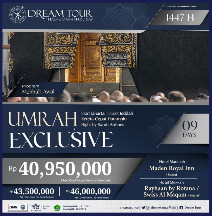 paket umroh, paket umroh 2019, umroh plus taif, umroh promo, umroh vip, dream tour, travel umroh, travel umroh terbaik, umroh exclusive, brosur umroh