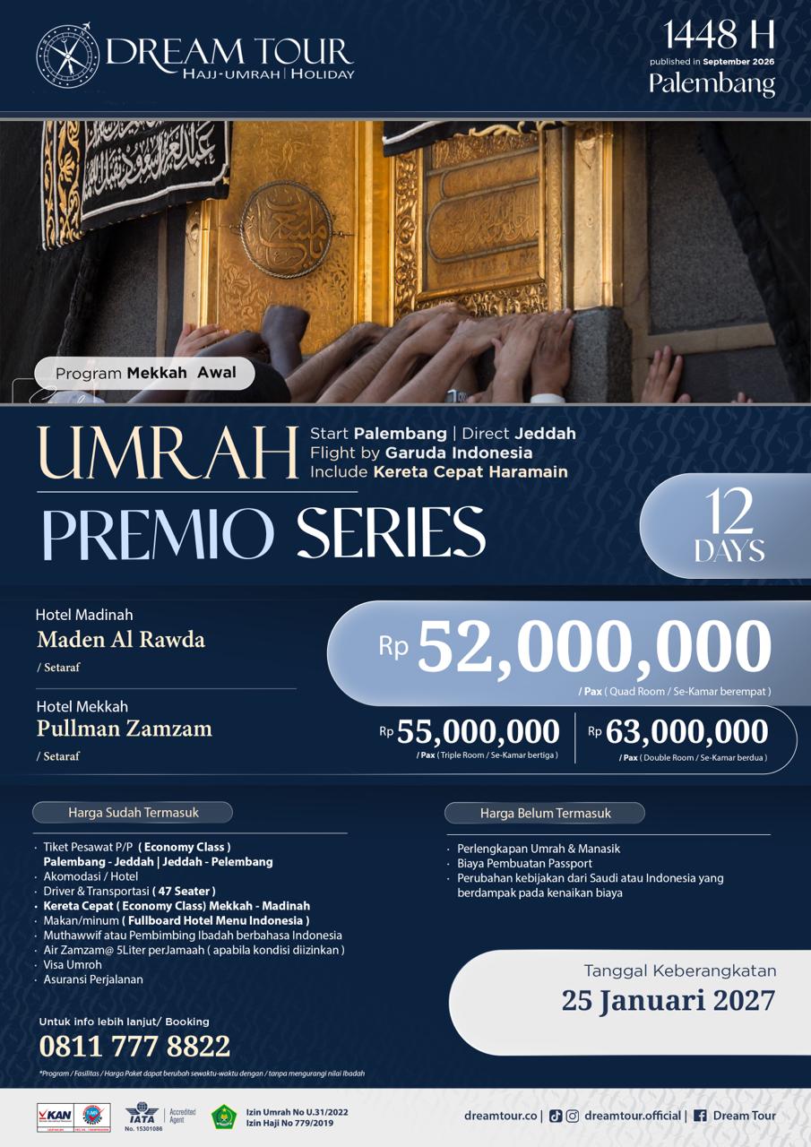 Paket Umroh Premio 12Hr GA Jed Via Palembang